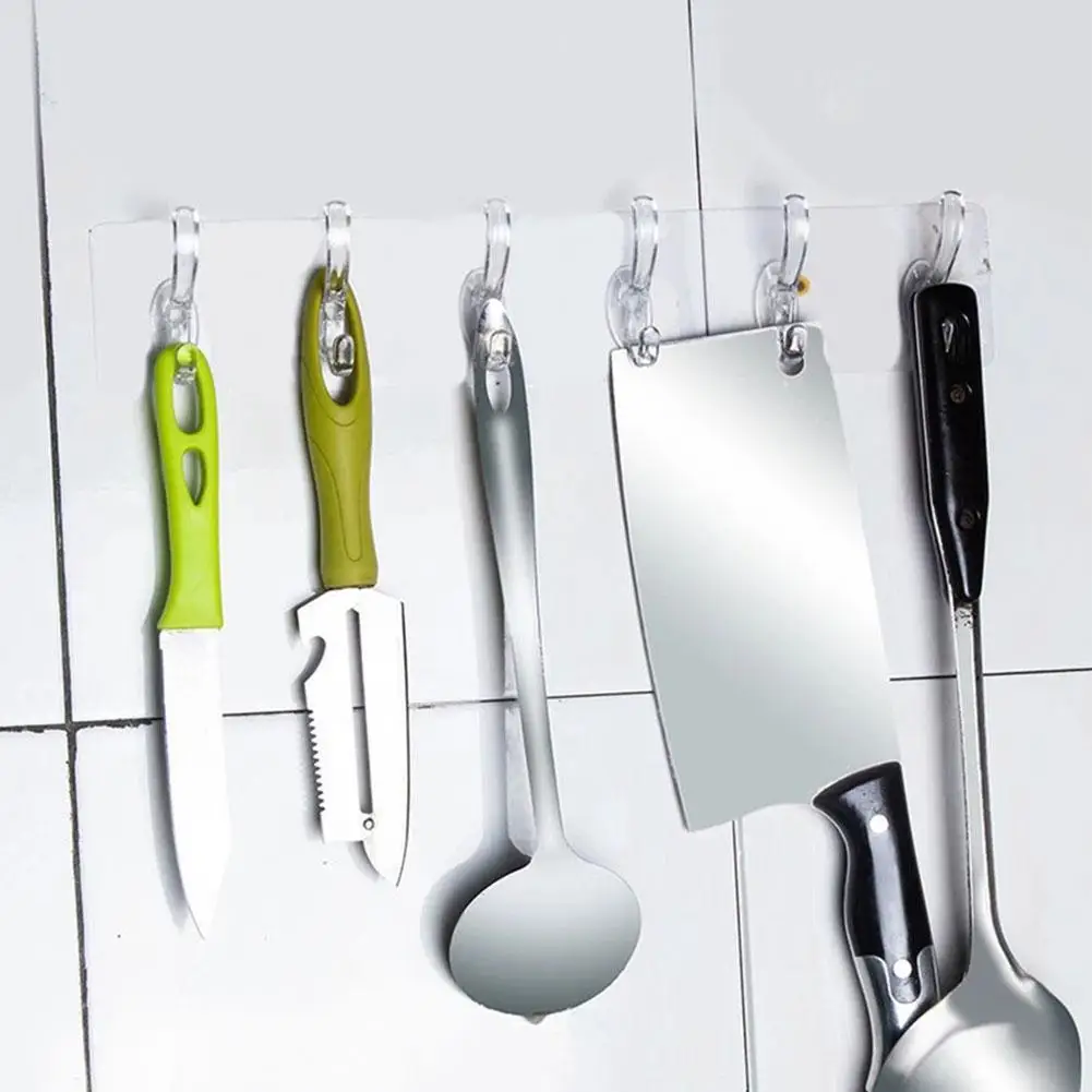 Transparent Wall Hooks Hangers 6/3/1 Hooks Heavy Load Rack For Kitchen Bathroom Door Wall Multi-Function Hooks Accessories