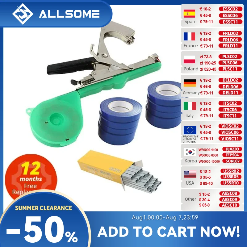 ALLSOME – Machine à attacher les plantes de jardin, Tapetool + 10 rouleaux de ruban adhésif pour les légumes, le raisin, la tomate, le concombre, le poivre et la fleur