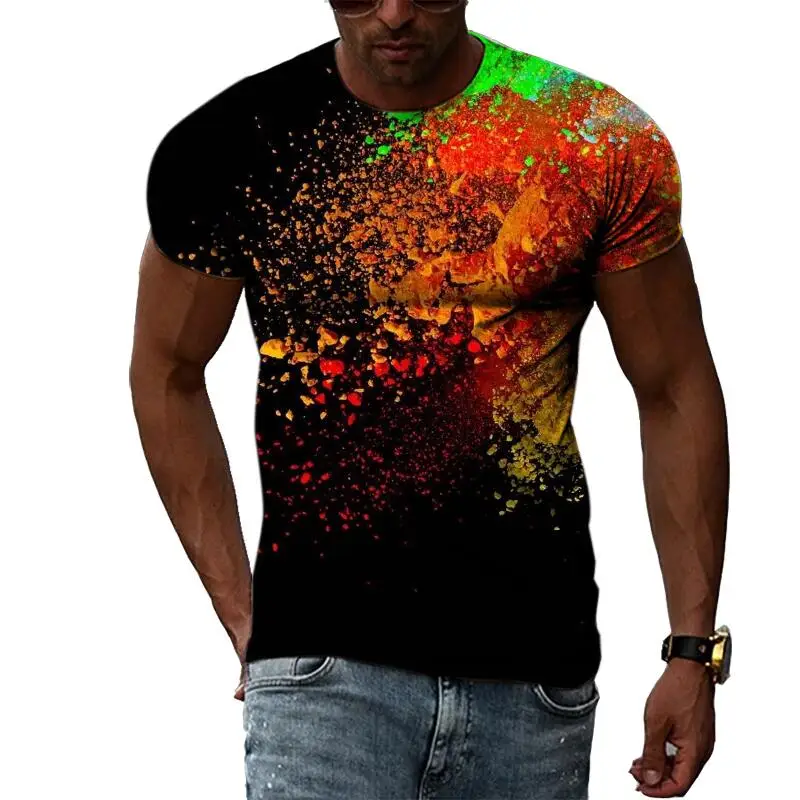 Camiseta con estampado 3D de flores para hombre, Top informal de manga corta con cuello redondo y personalidad, estilo Hip Hop, Harajuku, moda de