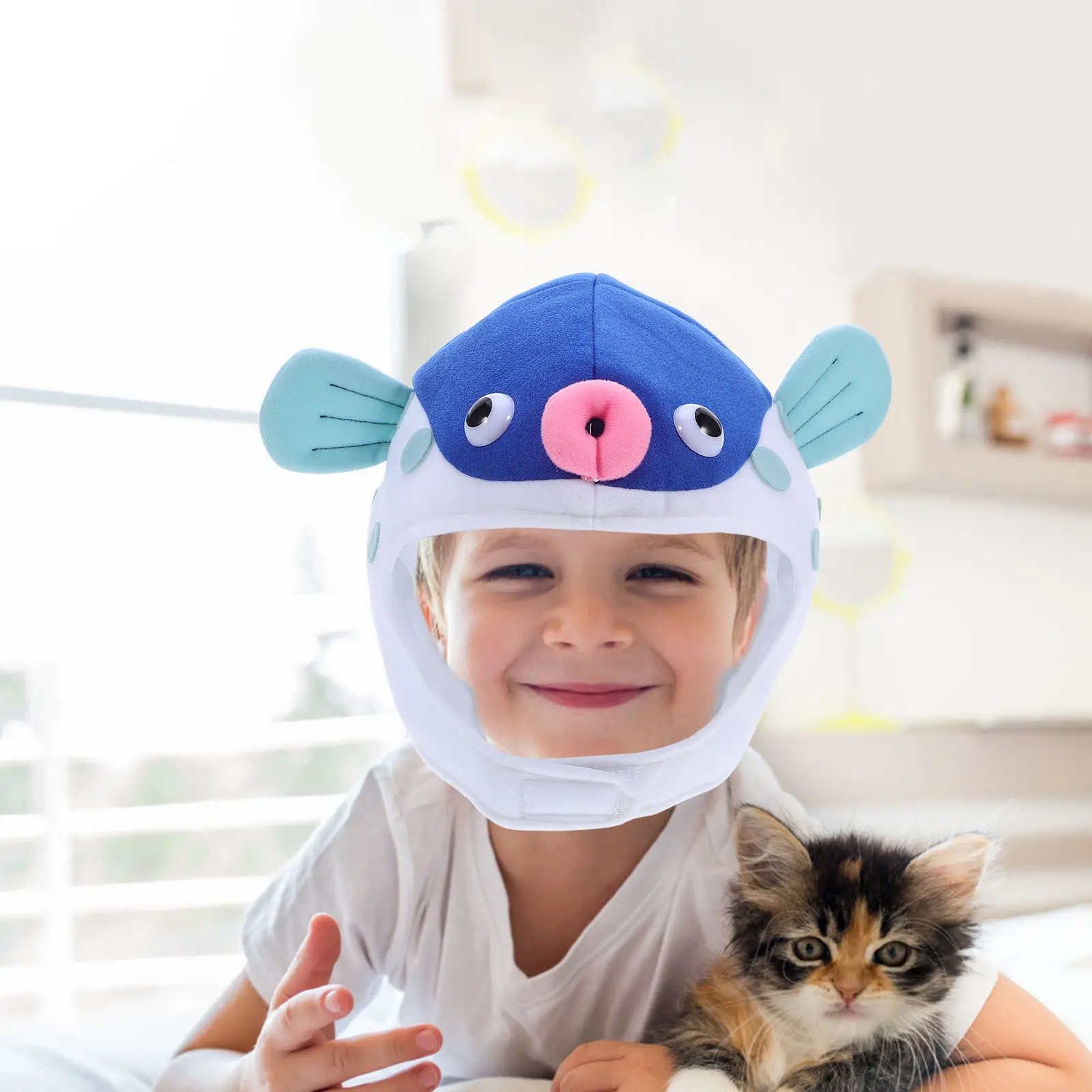 

Adjustable Puffer Fish Headwear Blue Cartoon Hat Funny Holiday Costume Party Photo Props Puffer Fish Hat Cosplay Headwear
