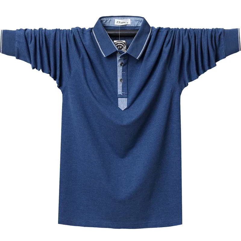 Camisa Polo de manga larga de otoño para hombre, Polo holgado a la moda de talla grande para hombre, camisetas informales de algodón, talla grande 5XL 6XL