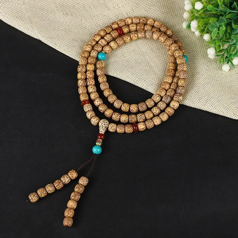 108 Golden Buddhist Bead Bracelet, Chicken Oil Yellow Multi-loop Star Moon Bodhi Seed Necklace and