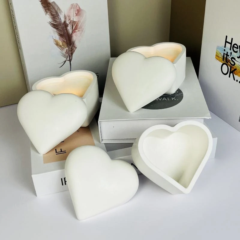Liebe Herz Form Lagerung Jar Silikon Formen Schmuck Lagerung Box Beton Zement Schiff Container Hause Dekoration Form