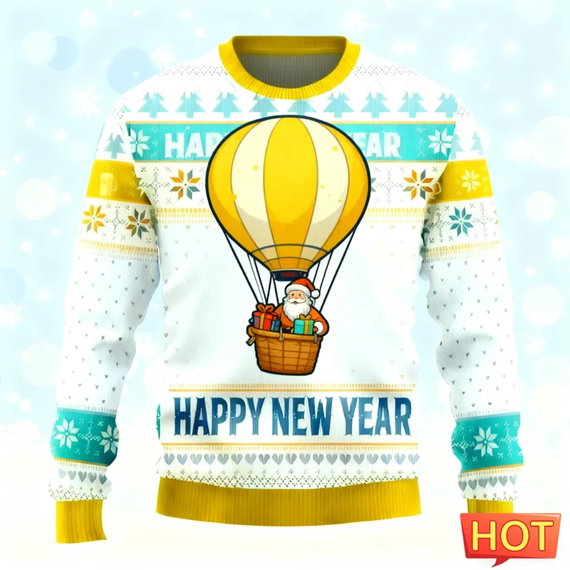

2026 New Santa Claus Graphic Ugly Christmas Sweater Fashion Trendy 3D Printed Mens Sweatshirts Casual Oversized Xmas Pullovers