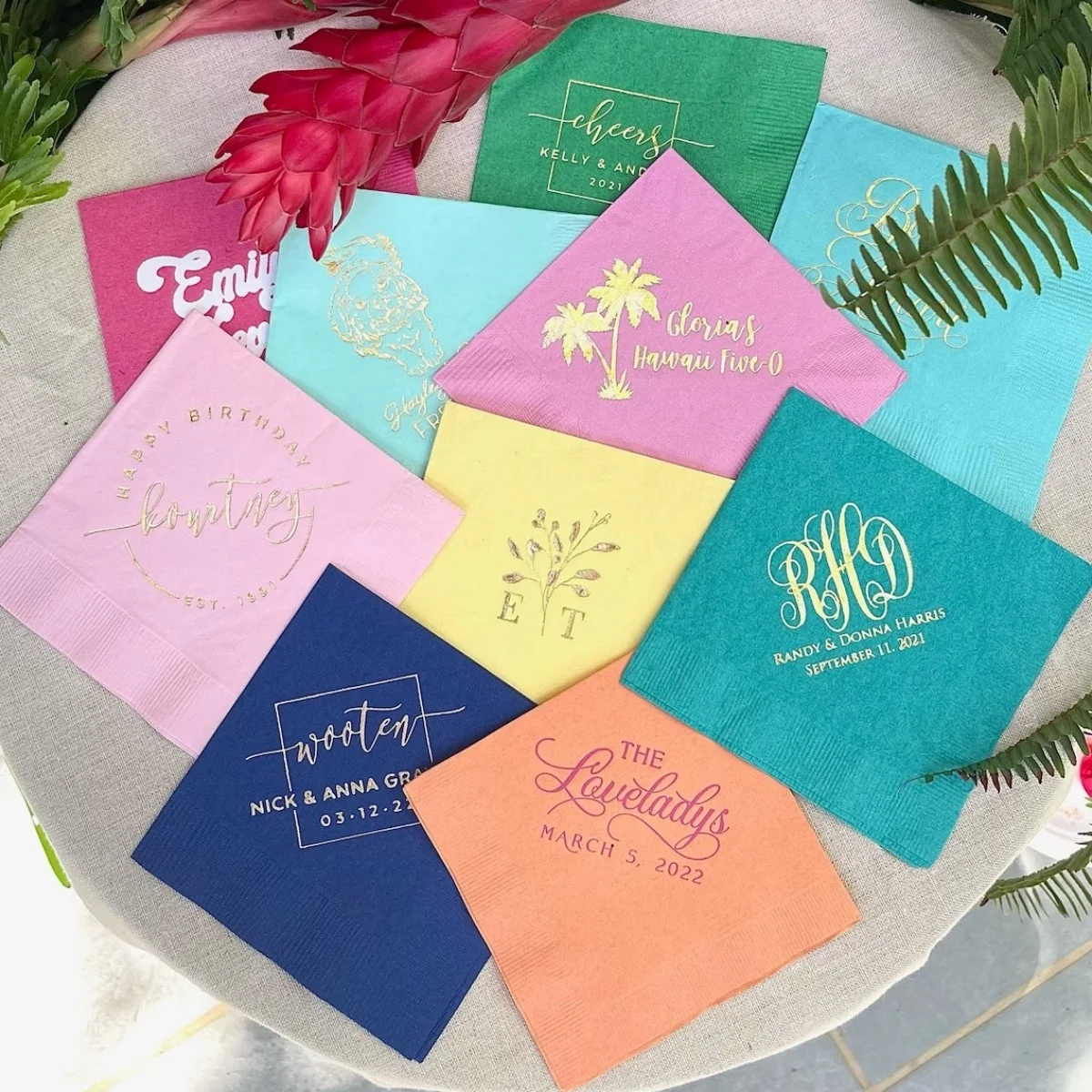 

50pcs Personalized Party Napkins, 3ply Wedding Napkins, Customized Cocktail Foil Printed Napkins, Birthday Party Beverage Napkin