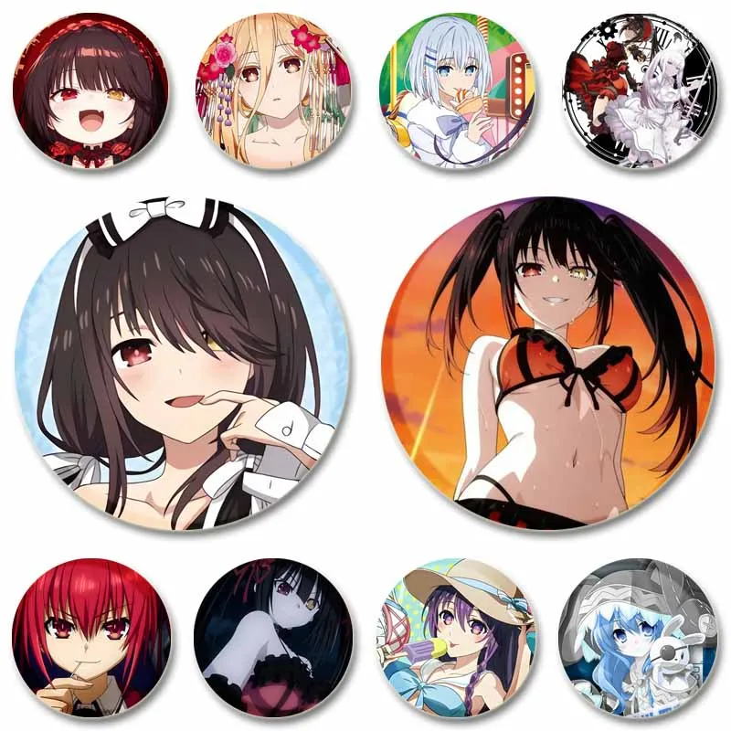 

Cute Cartoon Girls Soft Button Pins Anime Role Cosplay Badge Kurumi Tokisaki Tohka Round Brooch on Bag Jewelry Accessories Gifts