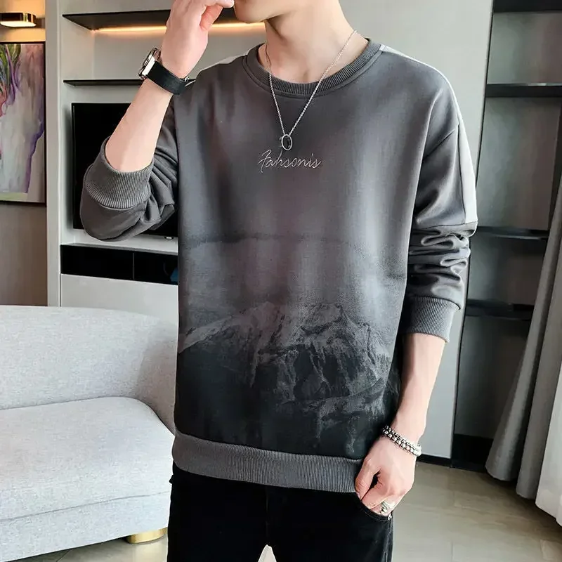 

Sweatshirt for Men Hoodieless Male Clothes Embroidered Graphic Pullover Top T-shirt Blue One Piece Warm New in Simple Overfit S