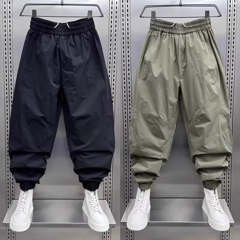 

Quick Dry Ice Silk Loose Fit Nine-Tenths Cuffed Harlan Pants Summer Lightweight American Retro Men's Casual Trousers