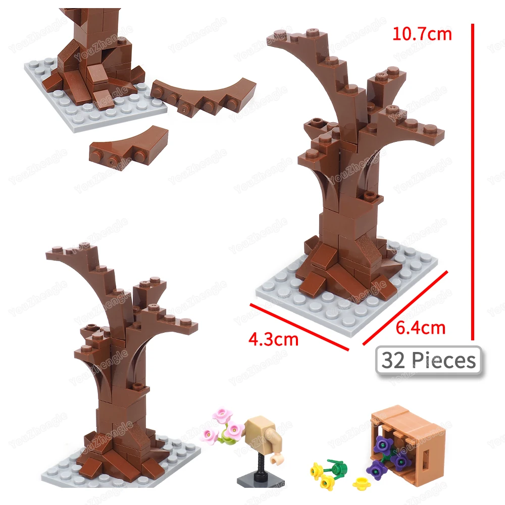 

Brown Dead Tree Building Block Moc Rainforest Figures Adventure Scene Assembly Forest Greening Plants Model Children Gifts Toys