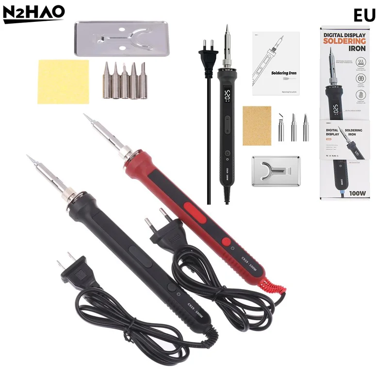 

1 шт. Цифровой электрический паяльник 100 Вт, 220 В, с регулировкой температуры, керамическим нагревателем, набор для пайки и ремонта