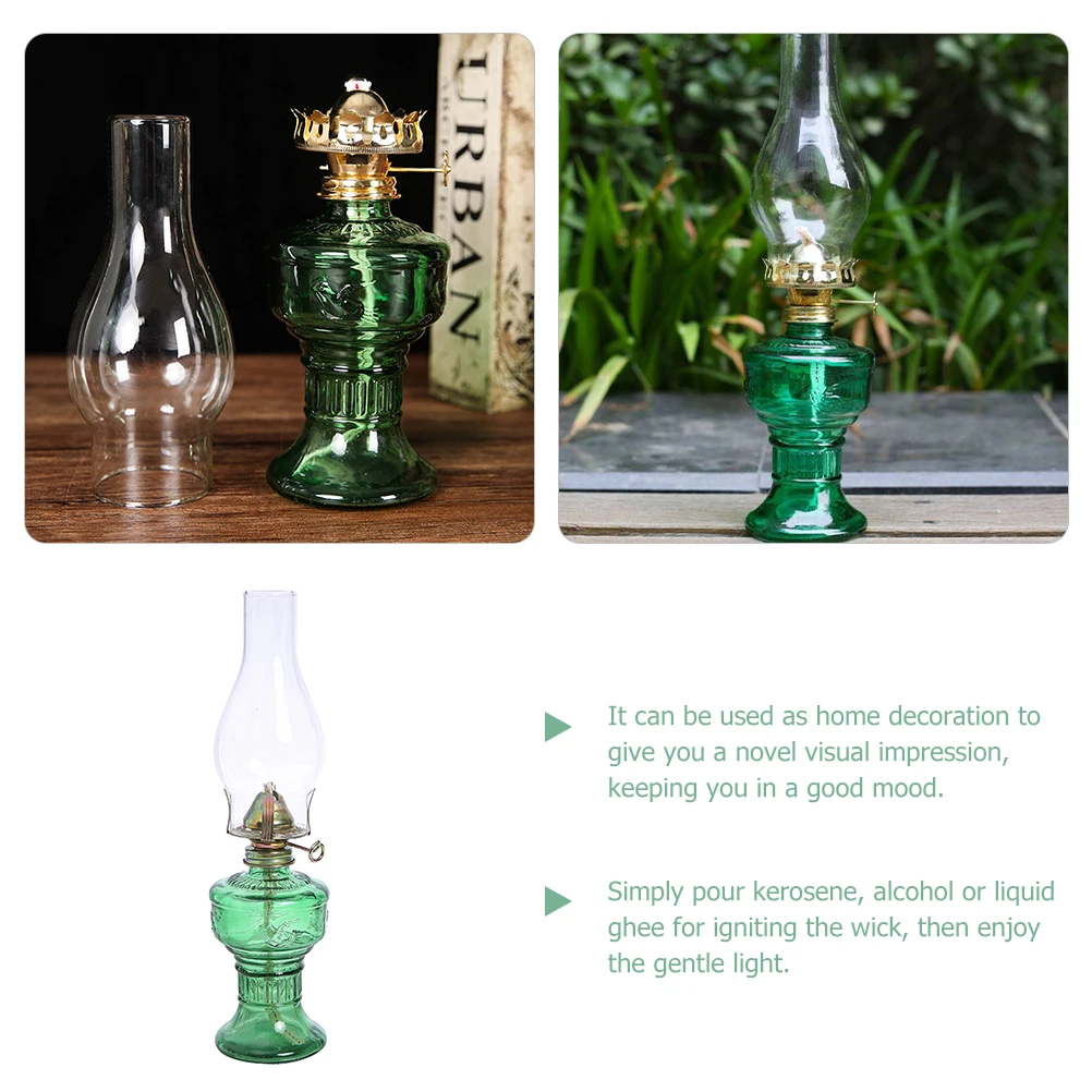 

Rustic Lamp with Glass Cover Vintage Oil Lantern for Household Decoration Warm Ambience Light Source Portable Desk