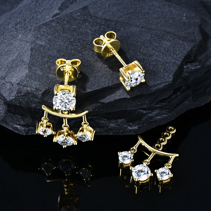 

IOGOU D0.50CT 5MM D Round Moissanite Drop Earrings Jacket for Women 925 Sterling Silver Stud Earrings New Dual Purpose Jewelry