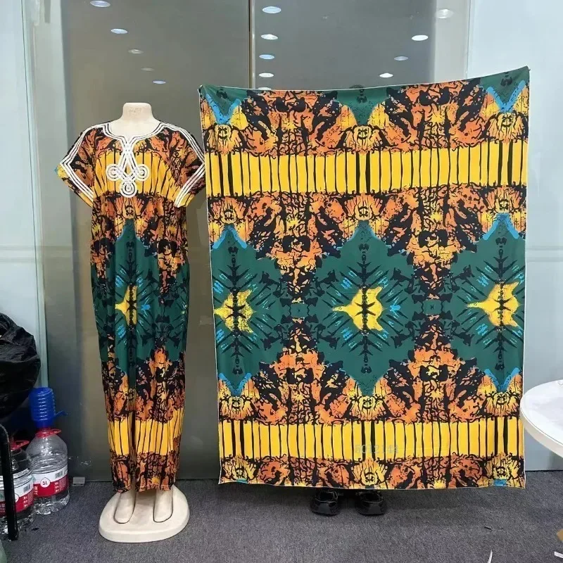 Moda personalizada grande cachecol étnico vestido de verão feminino solto médio oriente africano impressão casual robe com design bordado