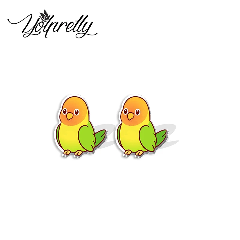 2021 New Cute Cartoon Pet Birds Cockatiel Parakeet Canary Parrots Handcraft Acrylic Epoxy Stud Earrings