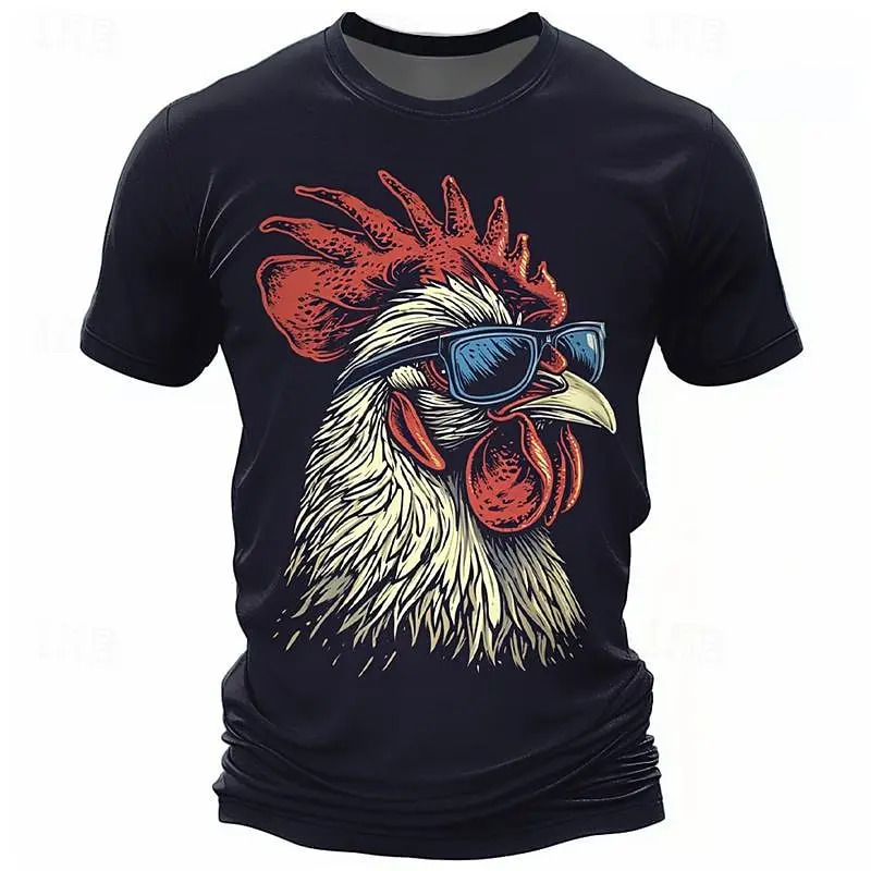 Animal rooster pattern 3D printing men's T-shirt summer outdoor sports vacation outing T-shirt round neck shirt men's clothing