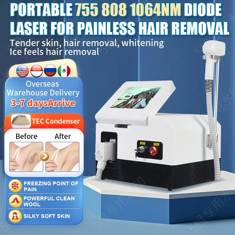 

Newest 3000W 808nm Diode Laser Hair Removal Equipment Ice Platinum 3 Wavelength 755 808 1064nm Epilator Whole Body