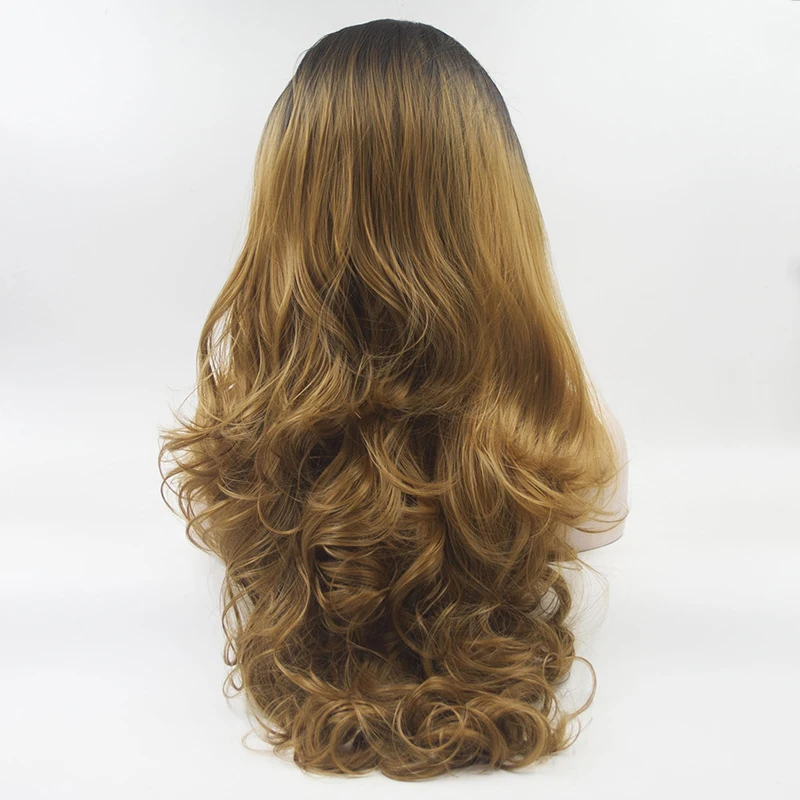 Perruque Lace Front Wig Body Wave synthétique sans colle pour femme, cheveux de bébé, doux et longs, ombré, 26 pouces, densité 180%, pré-plumé 03/3