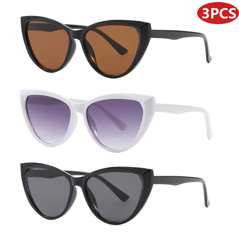 المشي لمسافات طويلة التخييم 3 قطعة INS موضة إطار كبير عين القط مكافحة نظارات خفيفة النساء الرجال ظلال المتضخم العلامة التجارية النظارات الإناث للجنسين