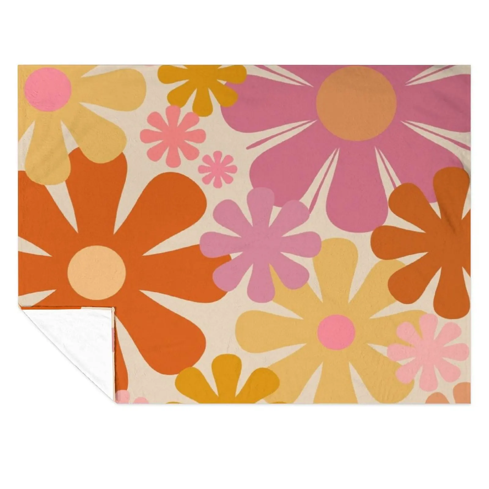

Retro 60s 70s Flowers - Vintage Style Floral Pattern in Thulian Pink, Orange, Mustard, and Cream Throw Blanket Furry Blankets