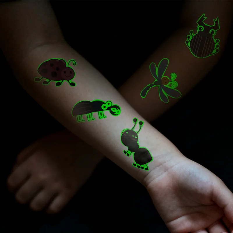 Childrens Cartoon Insect Fluorescent Temporary Tattoo Stickers Safe  Waterproof Long-Lasting Easy to Apply and Remo