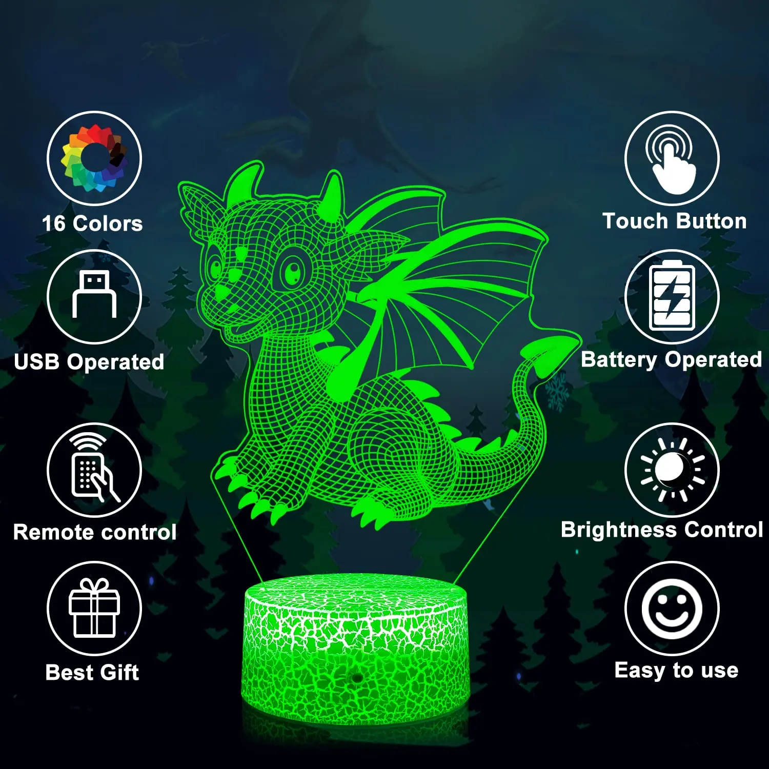 Dragon Night Light Kids Dragon Gifts 16 Colors Changing Dragon Toys as Birthday Christmas Gifts for  Boys Girls and Baby