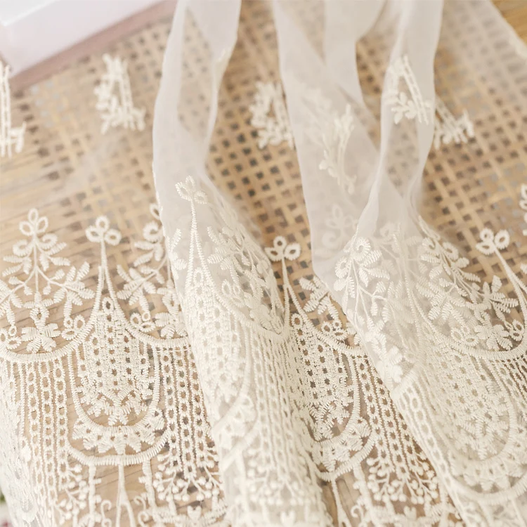 Organza Embroidery Cloth Soft White Soft Clothing Cloth Lace Embroidery Tulle Fabric Hanfu Handmade Diy