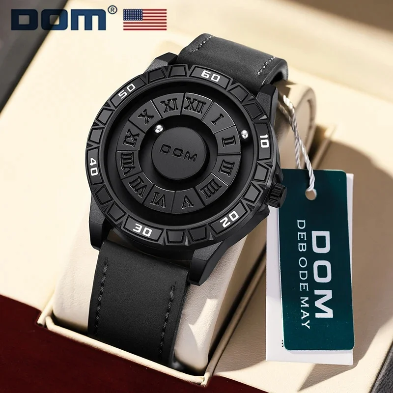 DOM 1726 Men\'s Quartz Watch Creative Fashion Personality Black Rolling Pointer Magnetic Waterproof Watches for Male Clock Gifts