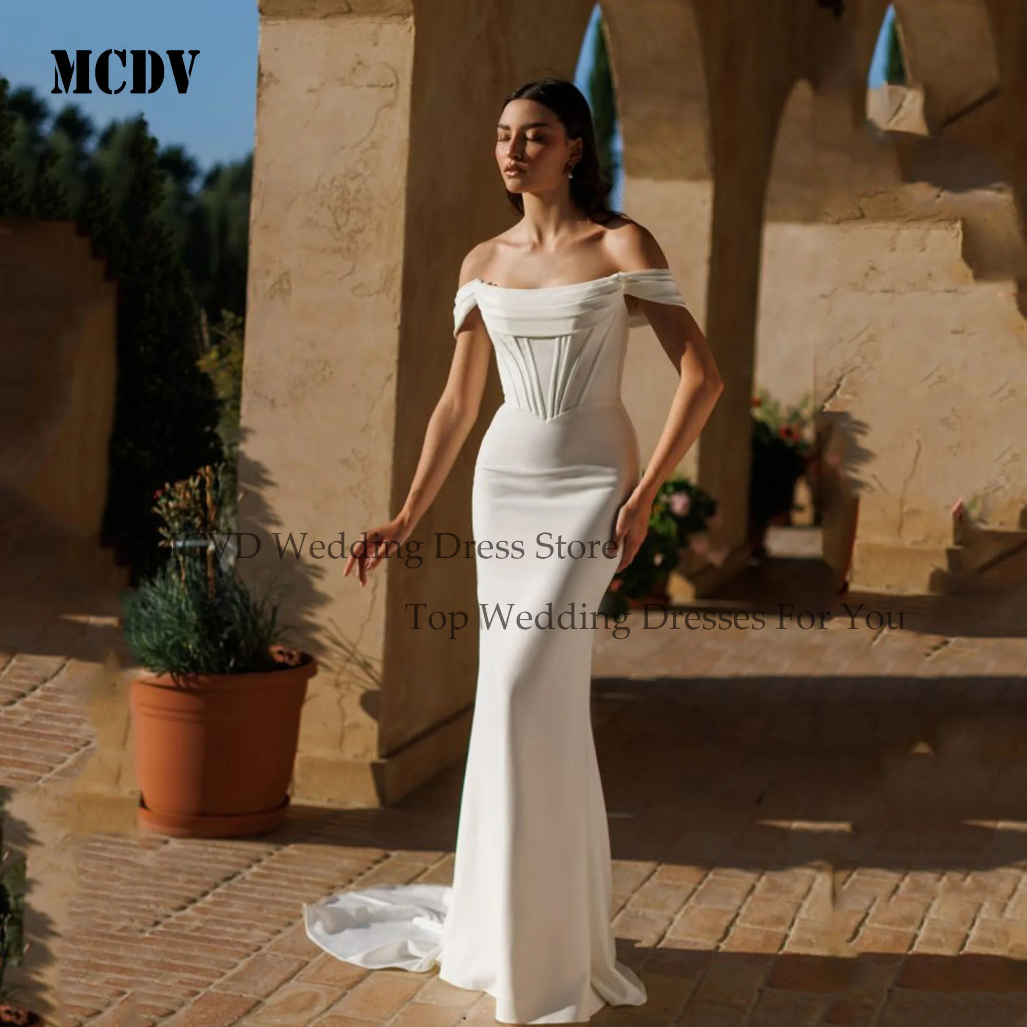 

MCDV Off Shoulder Wedding Dress Backless Mermaid Satin Sexy vestido de novia Strapless Wedding Gowns For Women Customized