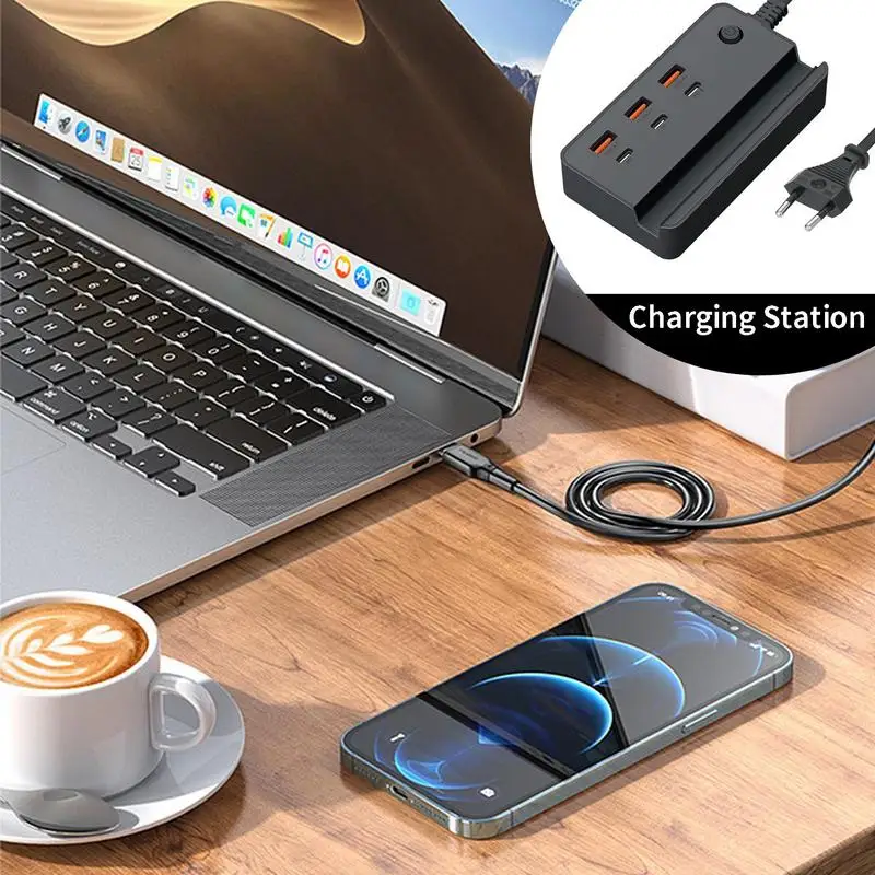 2 In 1 Multifunctional Desktop Power Strip With 3 USB 3 Type C Ports 35w Fast Charging Multiple Charging Port For Tablet Laptop