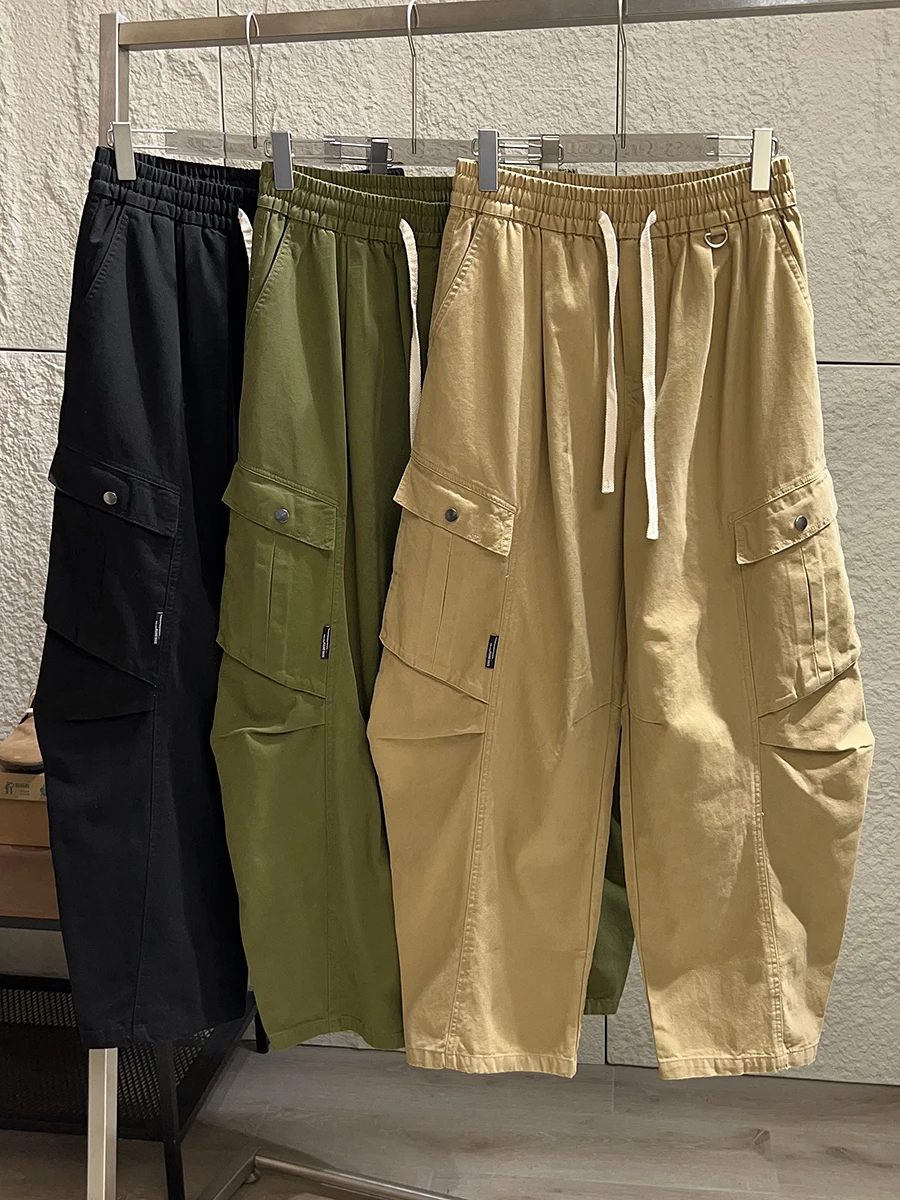  Line! 3D Cut Knife Pants! Autumn New Folded Straight Wide Leg Pants Loose Pure Cotton Paratrooper Pants
