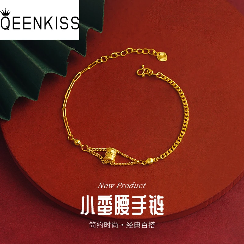 QEENKISS 24KT Gold Slim Waist Bracelet For Women Chain Bracelet Fine Wholesale Jewelry Wedding Party Bride Ladies Gift BT5303