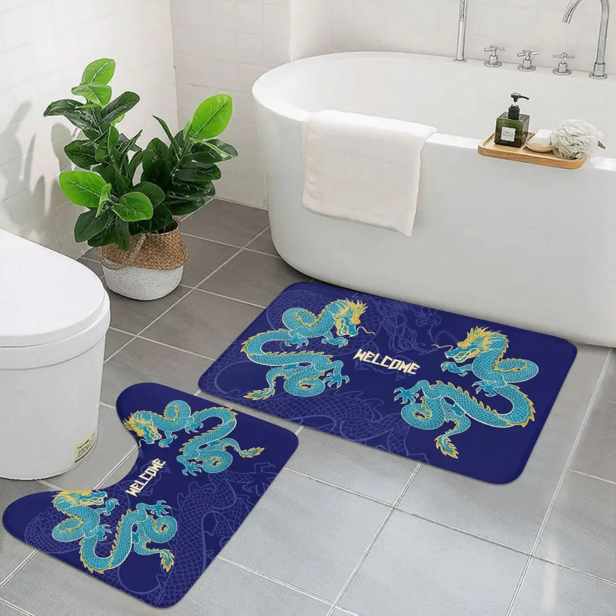 DIY Custom Rectangular And U-shaped Two-piece Symmetrical Text Anti Slip Absorbent Pad Set Suitable For Bathrooms And Bedrooms