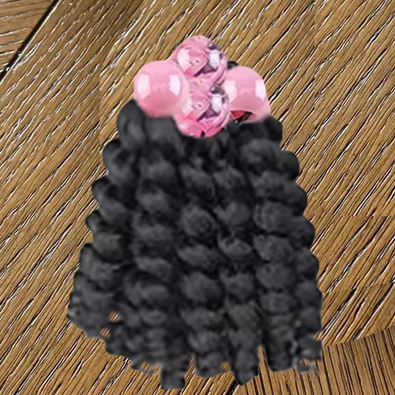 

2Packs Ringlet Wand Curl Jamaican Bounce 8 Inch 1B Synthetic Hair Extensions with Beads Elastic Set 12 Roots for Kids Children