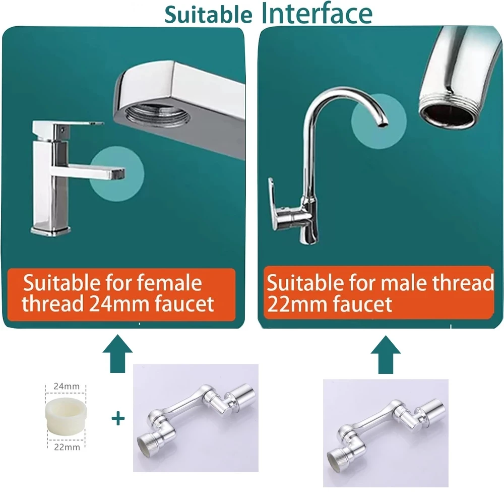 1080° Swivel Faucet Extender Universal Sink Water Aerator 2 Mode Splash Filter Extension Kitchen Tap Water Saving Adaptor