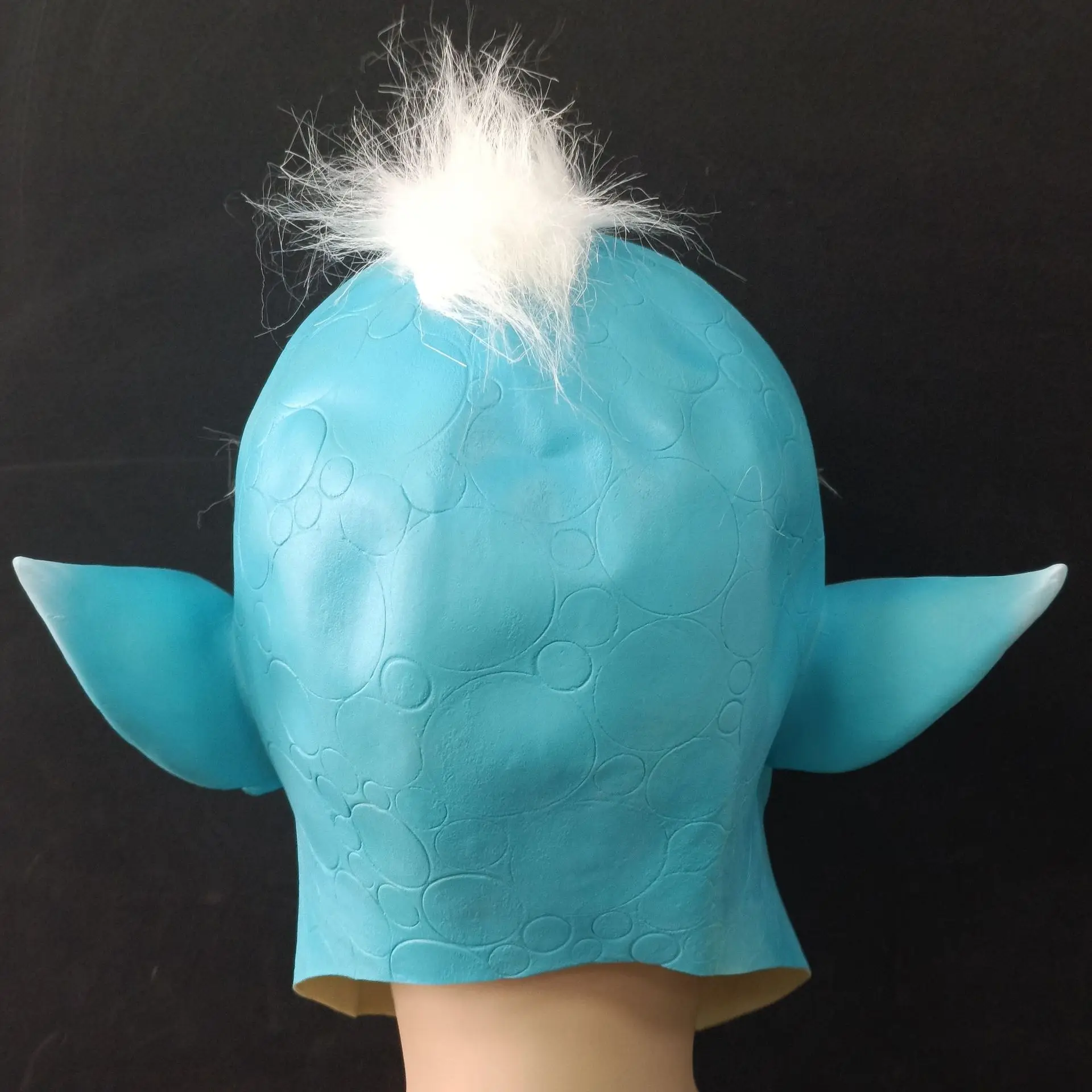Blaue Fantasy-Elfen-Vollkopfmaske aus Latex mit weißem Haar, Bart, spitzen Ohren, Erwachsenen-Cosplay-Maske, Halloween-Karneval-Themenparty-Requisite – Detail 2