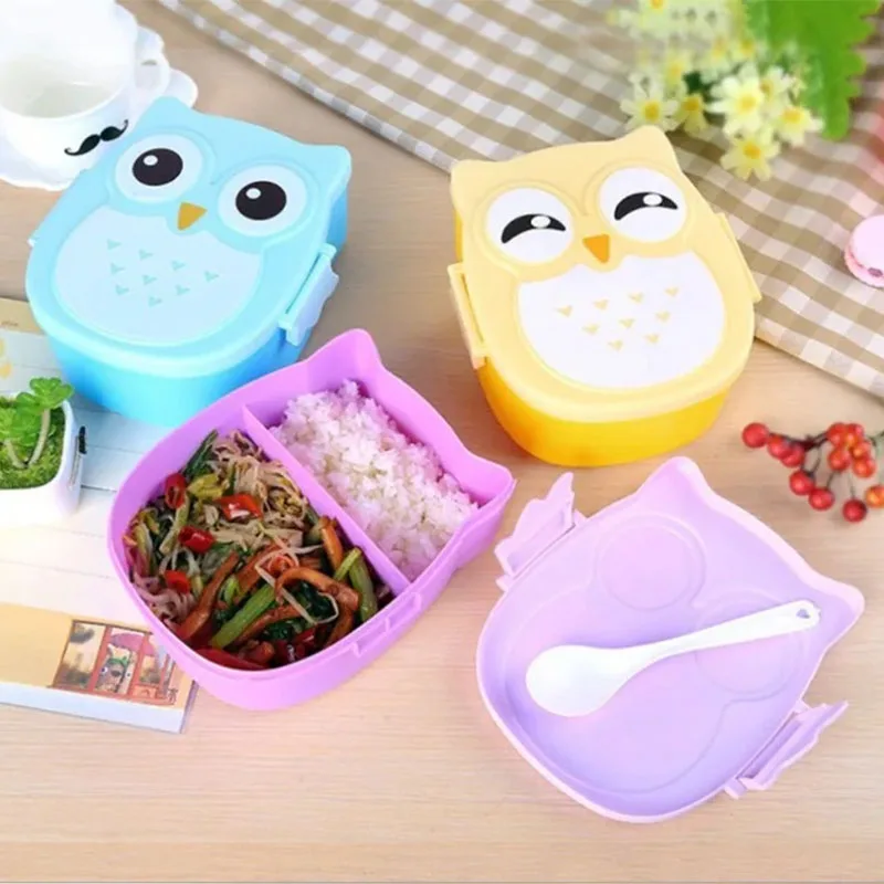 1pc Plastic Owl Lunch Box Cartoon Microwave Food-Safe Plastic Food Picnic Container Box For Children School Office Bento Box