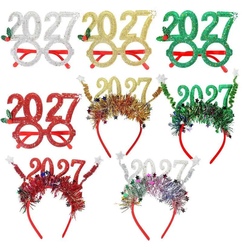 2027 Neujahrs-Thema Haaraccessoire Goldene Brille Roter Stern-Stirnband für Damen Karnevalsparty-Outfit Passend – Detail 5