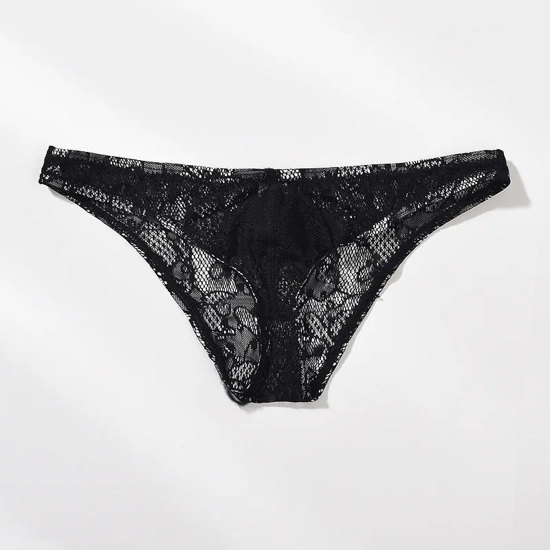 Plus Size uomo pizzo trasparente slip Sexy Bikini sospensorio intimo uomo pantaloncini Lingerie mutandine maschili Calzoncillos Hombre Cueca
