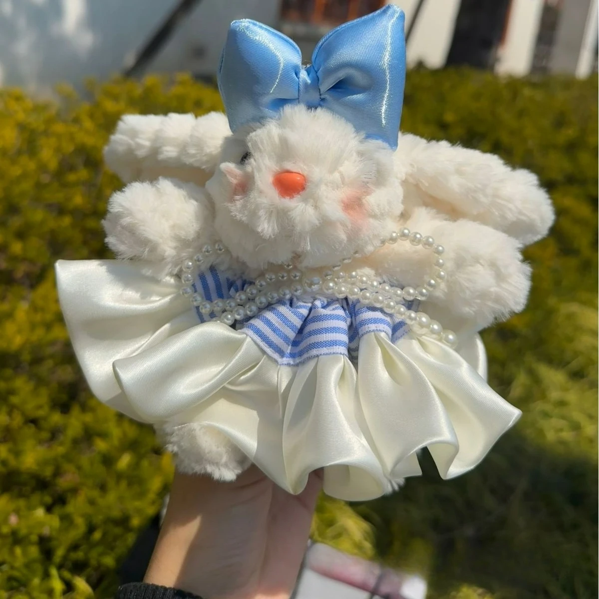 17cm kawaii koronkowa czarna spódnica falujące uszy królik kreskówka pluszowa urocza lalka brelok do kluczy wisiorek prezent urodzinowy dla dzieci