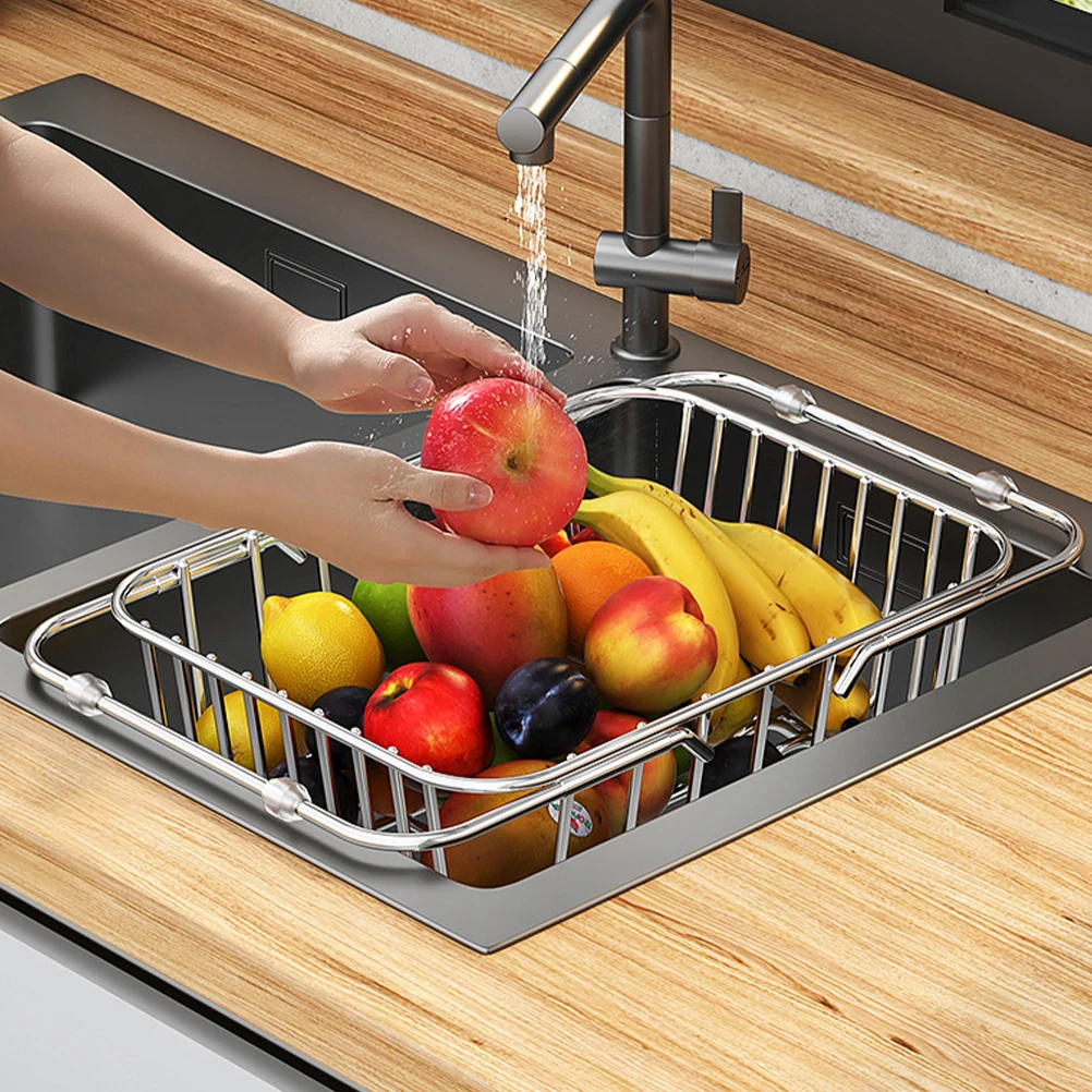 

Stainless Steel Kitchen Storage Rack Expandable Dish Drainer Drying Holder Large Capacity Water Drain Basket Easy Clean