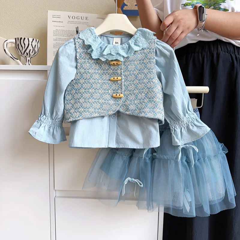 

Children's Outfit New Spring and Autumn Girls' Fashionable Elegant Vest Casual Long Sleeve Shirt Children's Clothing