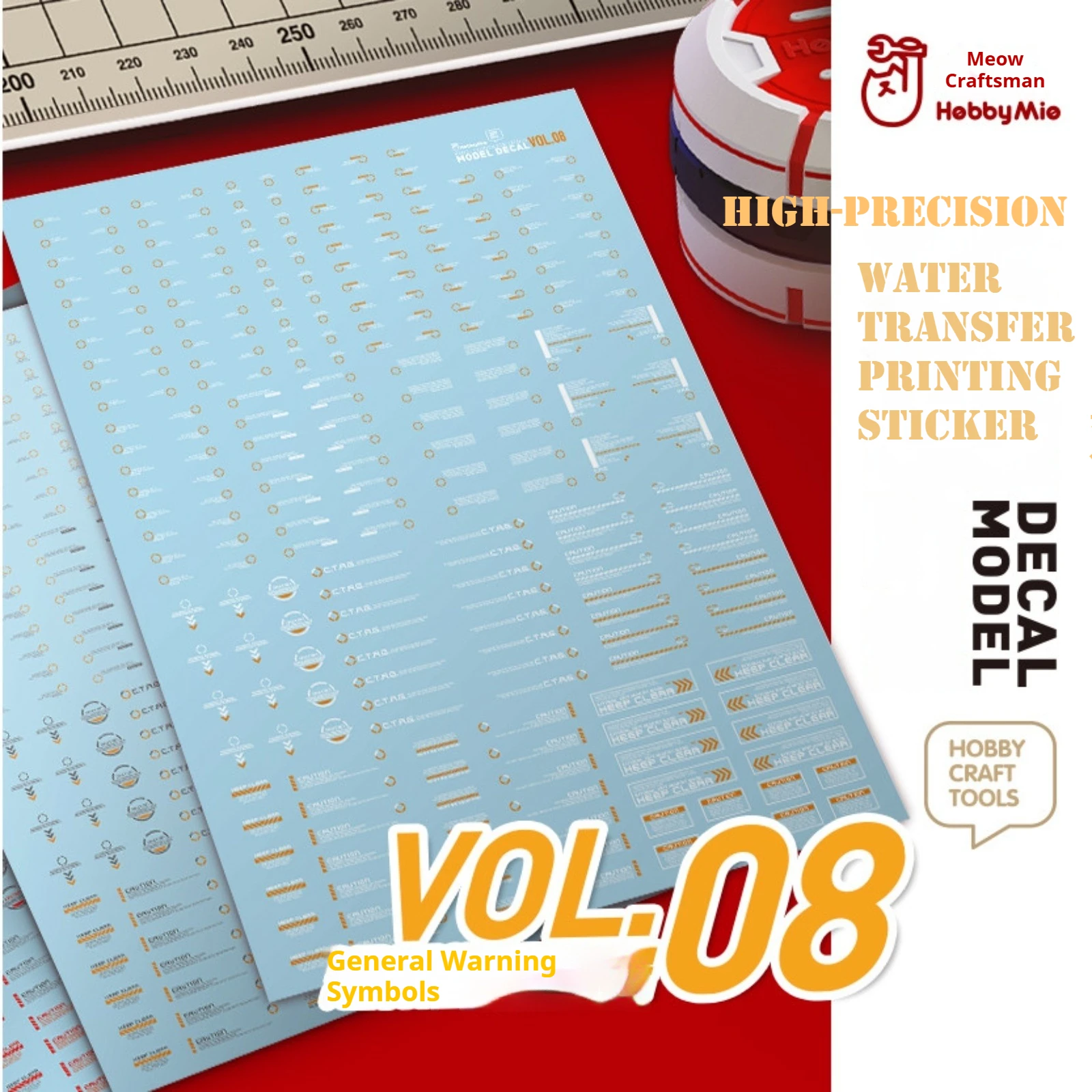 

HOBBY MIO VOL08 Series Fluorescent Water Slide Decal for Gundam Model 1/100 1/144 Scale Universal Caution Signs DIY Hobby Tools