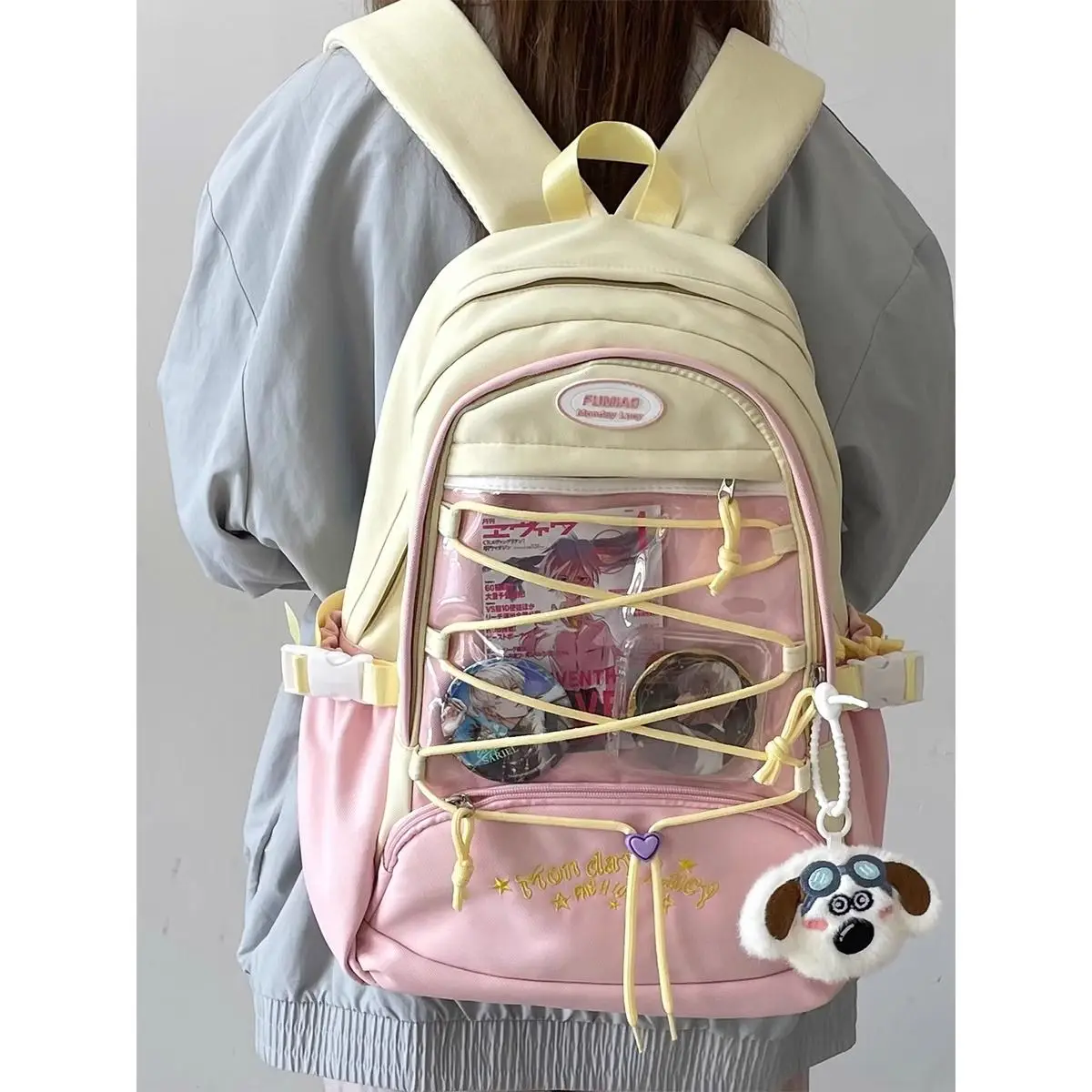 HAEX Dopamine Backpack Women 2025 Cross String DIY Anime Badge Ita Bags Harajuku Large Capacity Students Mochilas Para Mujer