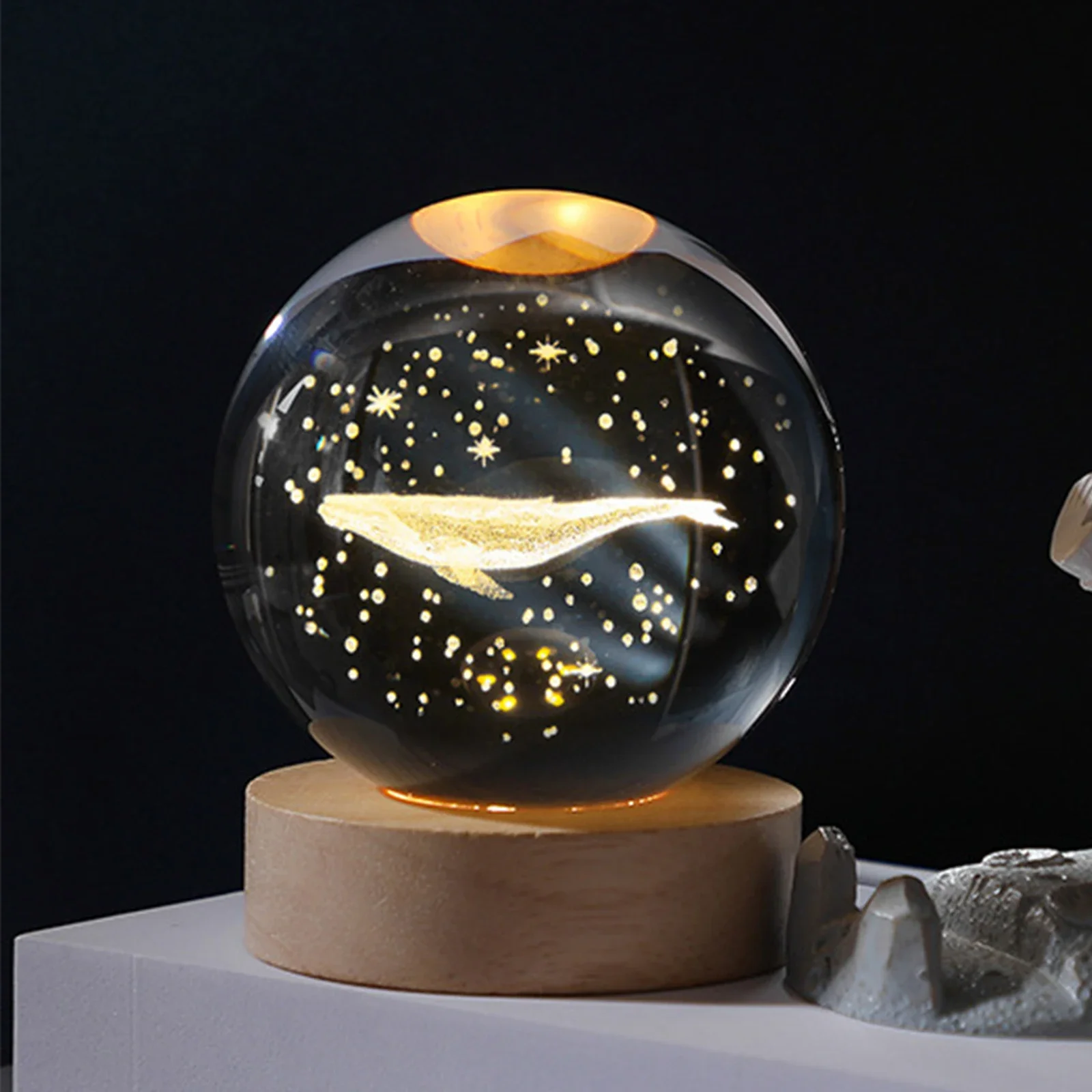 Crystal Ball Decorative Lights USB Plug-in 3D Planetary Lamp Lighting Ornaments Handicraft Holiday Gift Home Decor for Bedroom