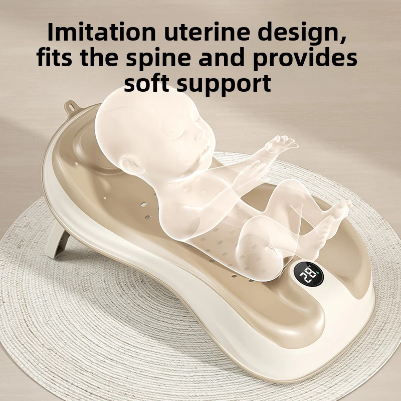 

Складная детская ванночка с цифровым датчиком температуры, эргономичной поддержкой позвоночника, нескользящим резиновым краем для безопасного купания