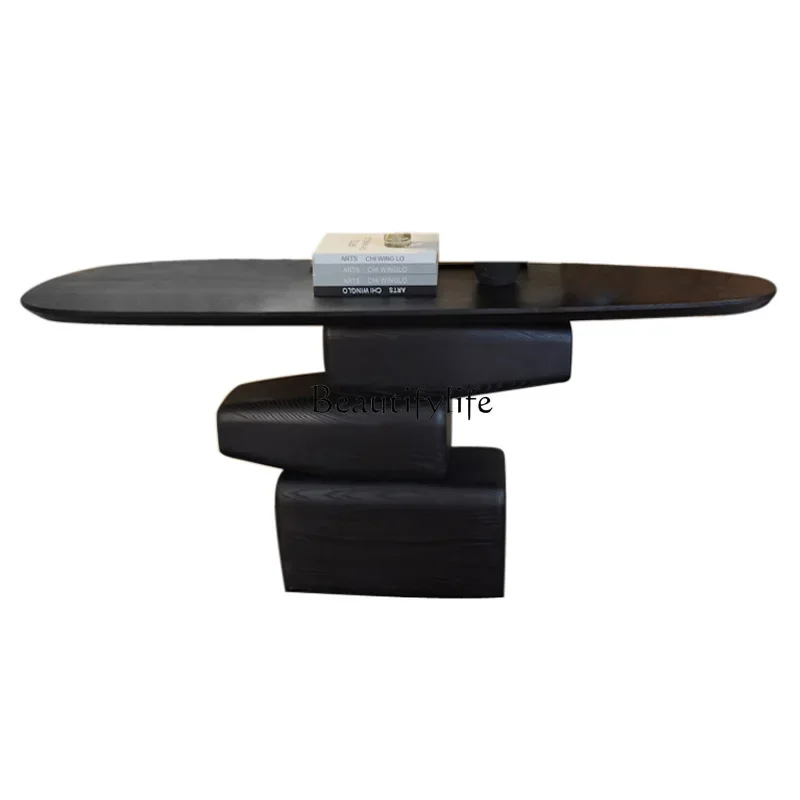 

ls 04Wabi Sansan Wind Entrance Art Case Retro Black Solid Wood Furniture Ornament Medieval Entrance Platform