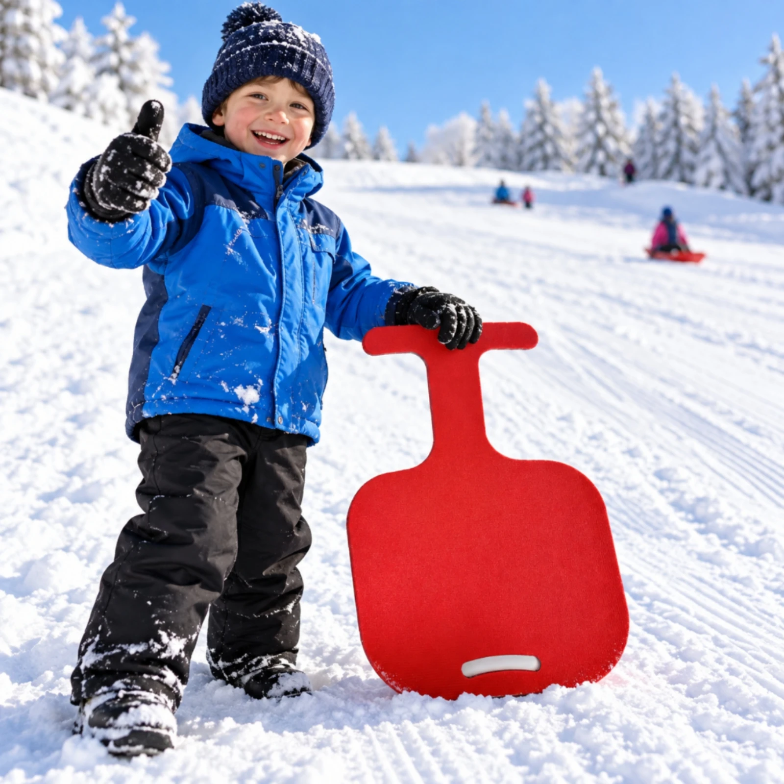 Snow Sled Board with T-Shaped Hand Grip Lightweight Foam Snow Sled Board Long-Lasting Steerable for Children