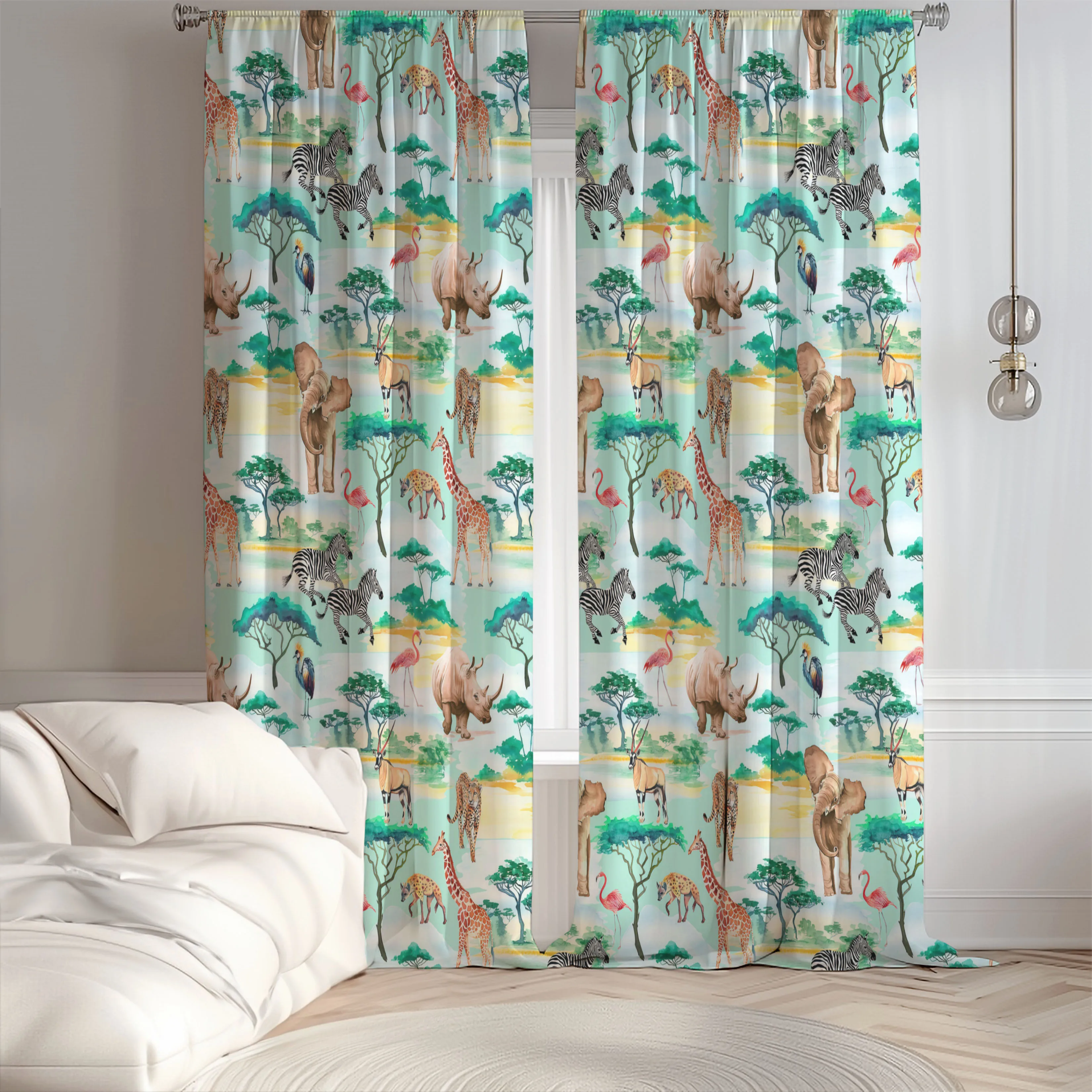 Rainbow African Safari Migration Green Blackout Children Curtain 1 Panel