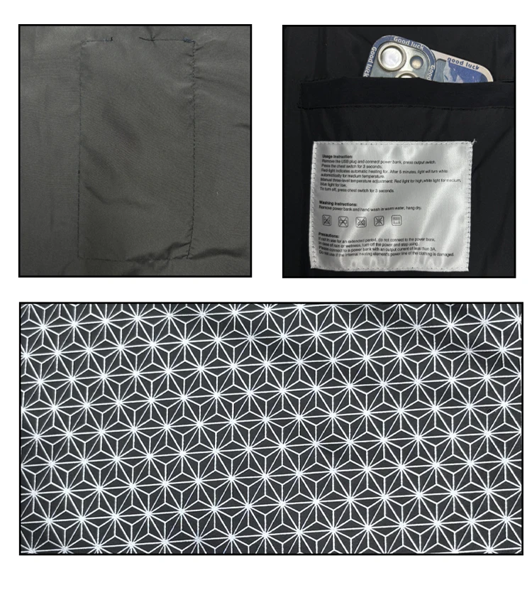Beheizte Herrenweste, USB-aufladbar, 6 Heizzonen, elektrische Thermoweste, Stehkragen, ärmellose Heizweste, waschbar, Winter – Detail 18