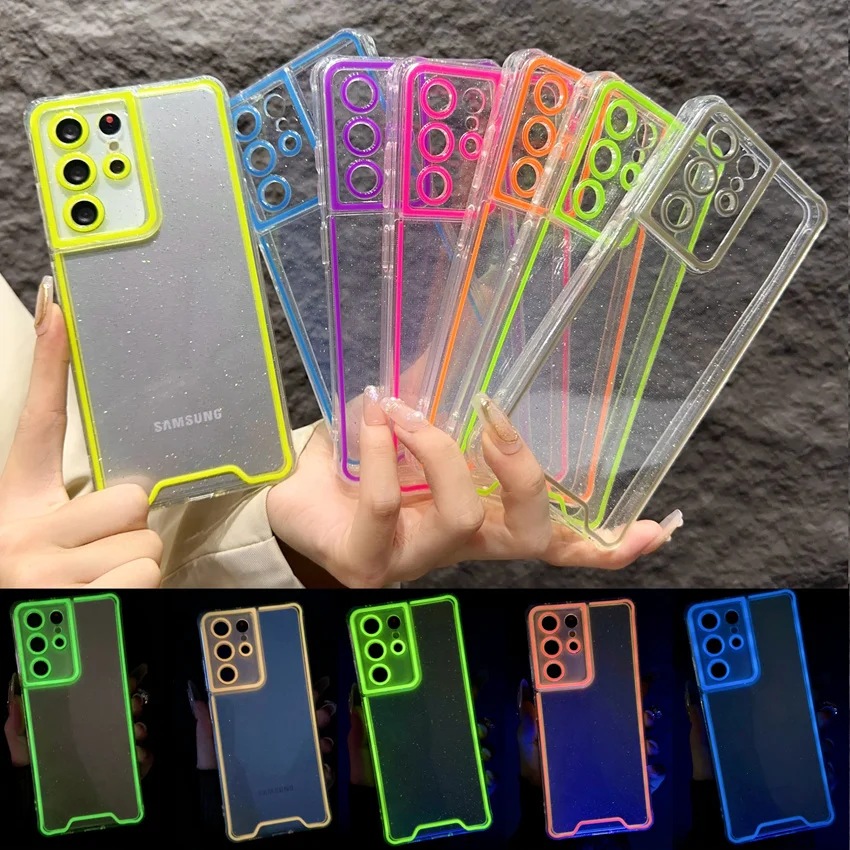 Luxury Luminous Neon Transparent Soft Case For Samsung Galaxy S21 S22 S23 S24 Ultra Plus FE 5G Noctilucent Silicone Bumper Cover